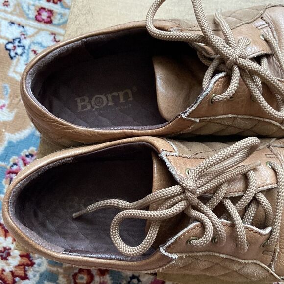 Born SOTO Brown Leather Suede Casual Quilted Lace up Sneakers Shoes - Picture 7 of 14